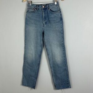 Doen Jeans Womens Sz 25 Diana‎ Cap Ferrat Blue Raw Hem NEW Denim Button Fly Boho